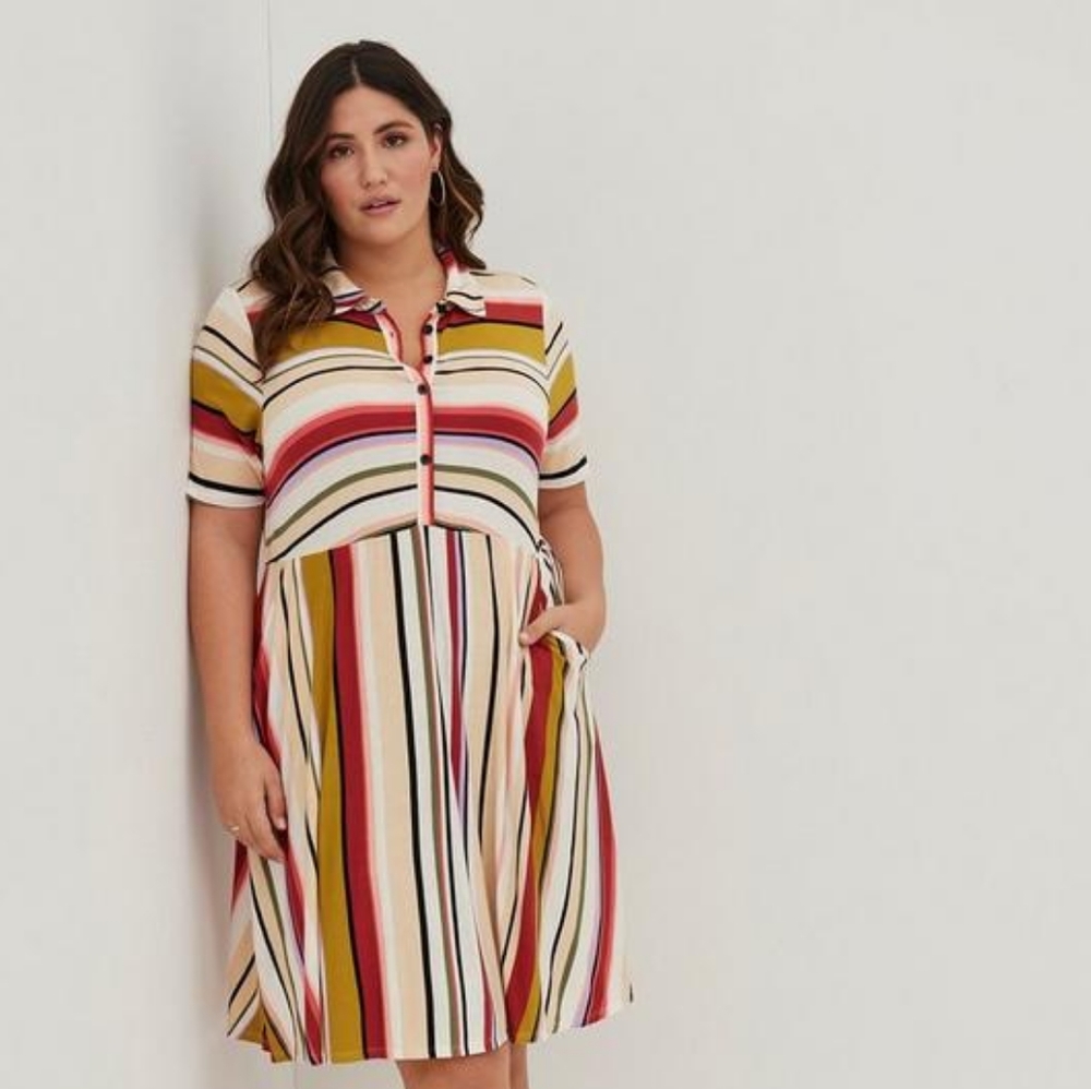 Torrid Collard Skater Dress Super Soft Multi Stripe